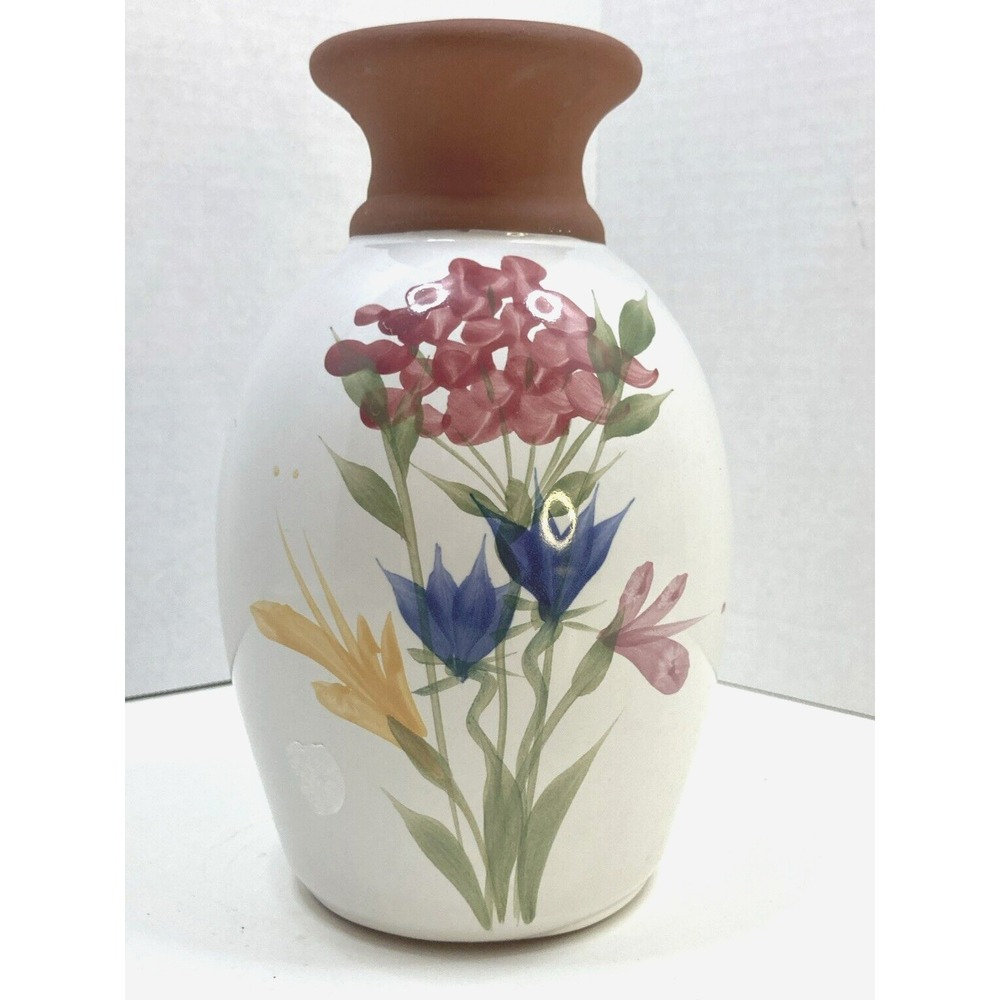 Vintage Emerson Creek Art‎ Pottery Clay Vase Hand Painted Made in USA 7.5 in